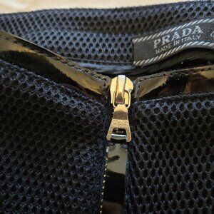 Prada | Black Textured Straight-Leg Pants with Patent Trim | Size 40